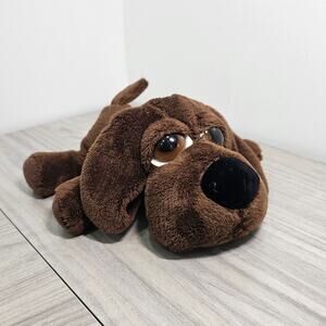 Russ Wakely Brown Puppy Dog Plush Big Eyes Big Head Laying Down lil peepers